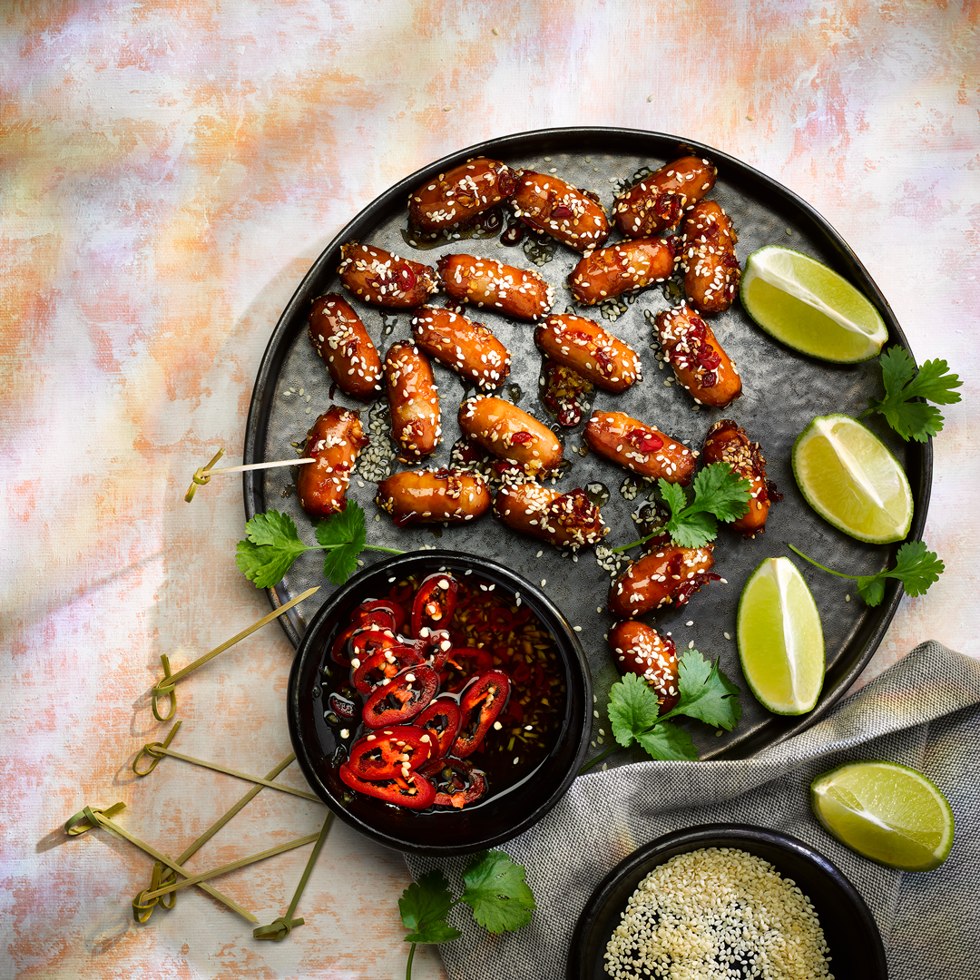 Party Sausages with Chilli and Maple Glaze